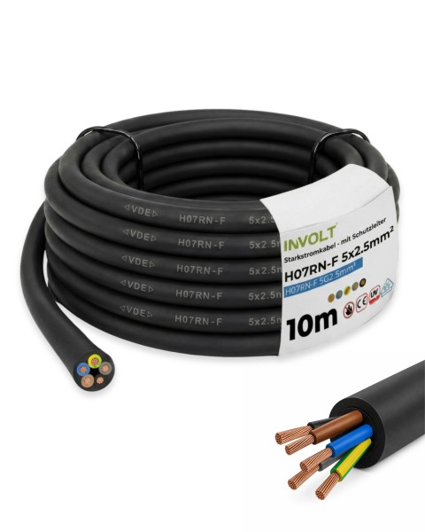 10 - 50 Meter INVOLT H07RN-F 5x2.5mm² VDE Gummileitung flexibel mit Schutzleiter Anschlussleitung