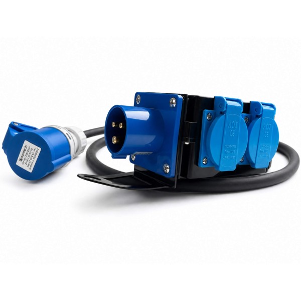 Stromverteiler 230V 16A – CEE Stecker + Schuko + Kupplung – Für Camping & Baustelle – IP44
