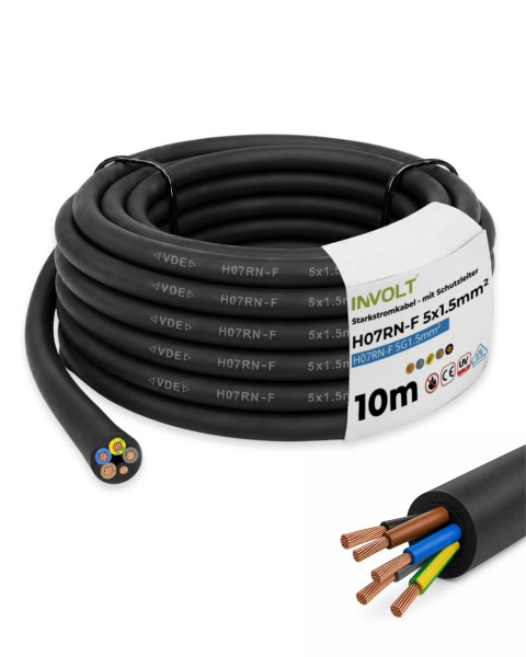 10 - 50 Meter INVOLT H07RN-F 5x1.5mm² VDE Gummileitung flexibel mit Schutzleiter Anschlussleitung