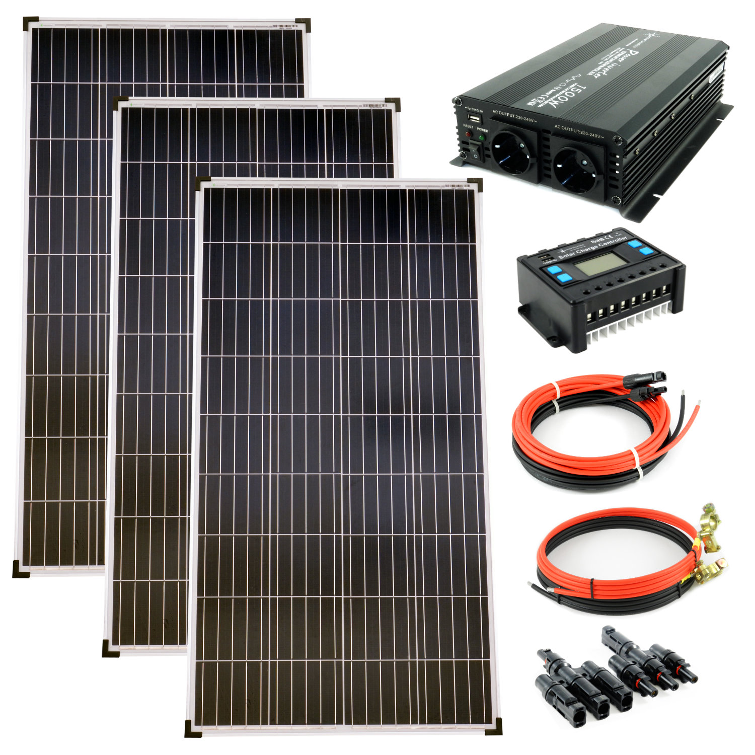 Solarstrom Für Garten Komplettset 3x140 Watt Solarmodul 1500 Watt TS1500 Blau Wandler Camping Solaranlage Komplettset