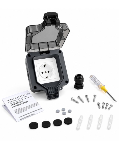 INVOLT Außensteckdose-Set IP66 Schwarz IP66 Wetterfest Schutzkontakt mit Klappdeckel