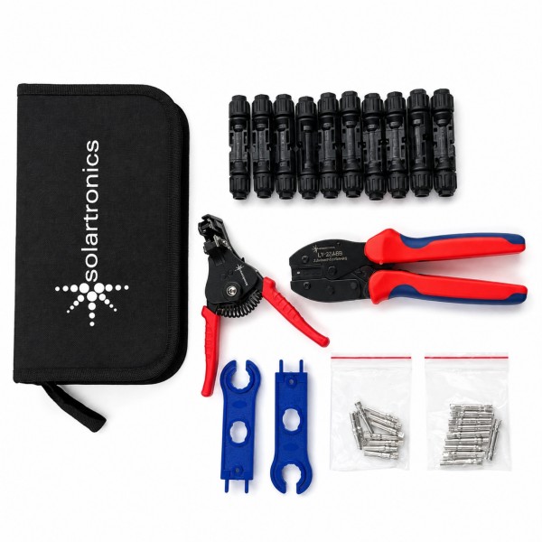 Solar-Crimpzangen-Set für PV-Kabel 2,5/4/6 mm² inkl. Abisolierzange, Solarstecker und Montageschlüss