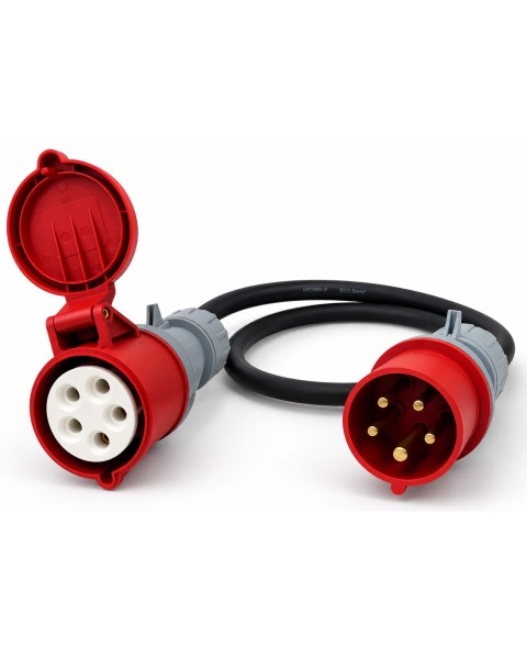 INVOLT CEE-Adapter 16A 400V Stecker auf 32A 400V Kupplung, 1m Gummischlauchleitung H07RN-F 5G2,5mm²
